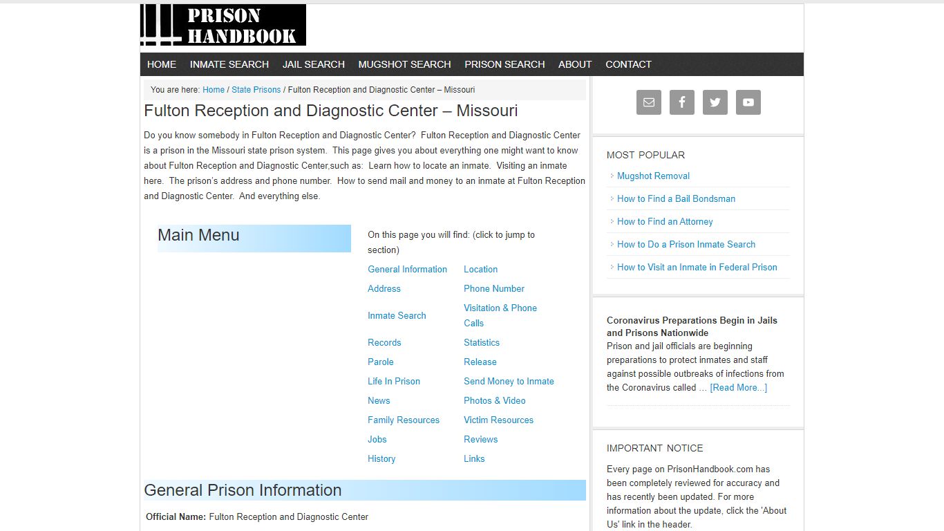 Fulton Reception and Diagnostic Center – Missouri - Prison Handbook
