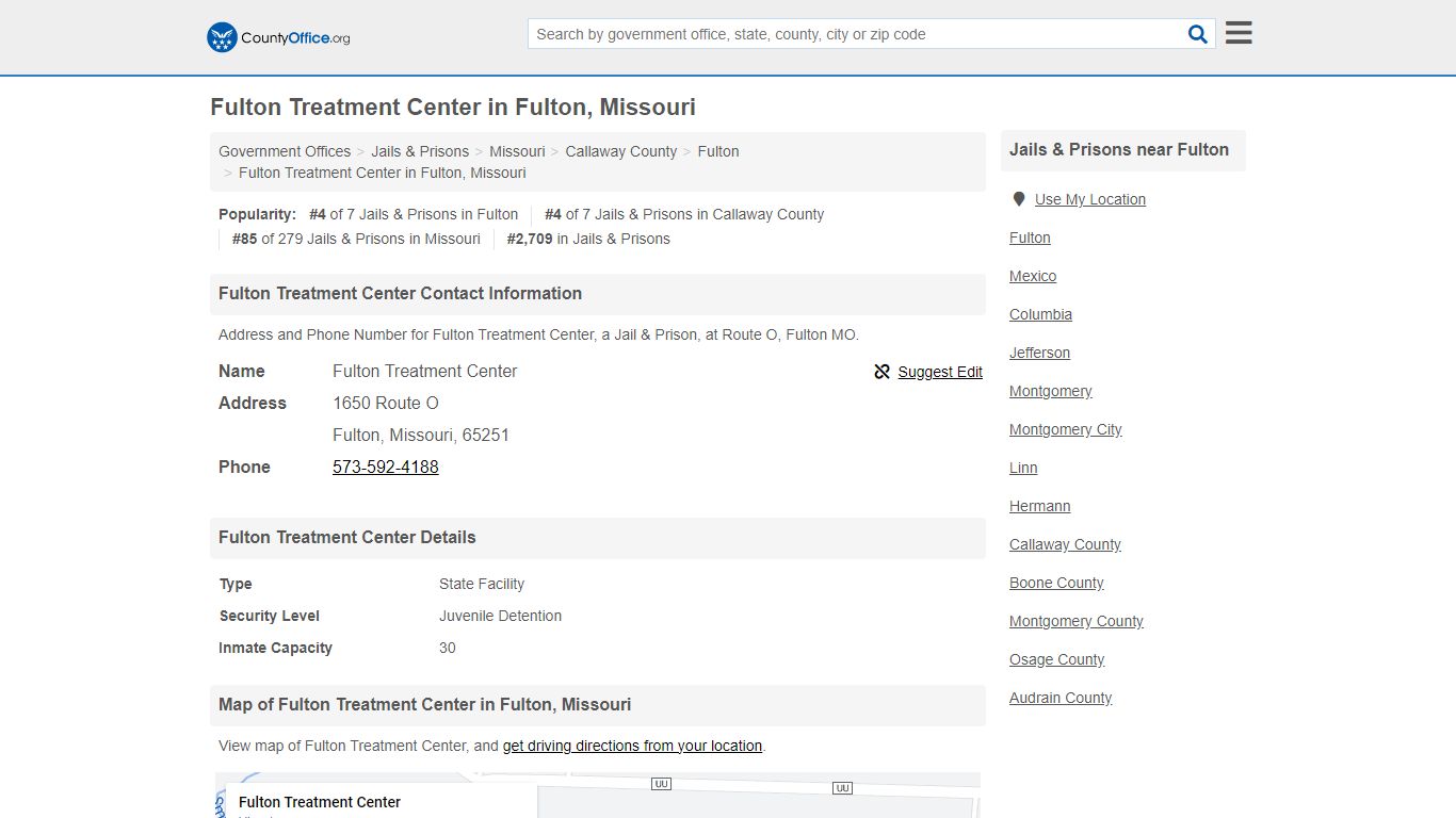 Fulton Treatment Center - Fulton, MO (Address and Phone) - County Office